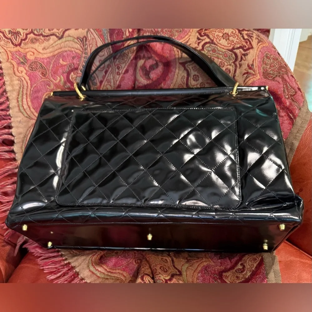 Chanel Quilted Patent Leather Frame Tote, Black